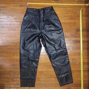 Toffs Black Leather Pleated Pants